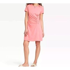 New UNIVERSAL THREAD Size XL Pink Short Sleeve Ruched Recycled Jersey Knit Dress